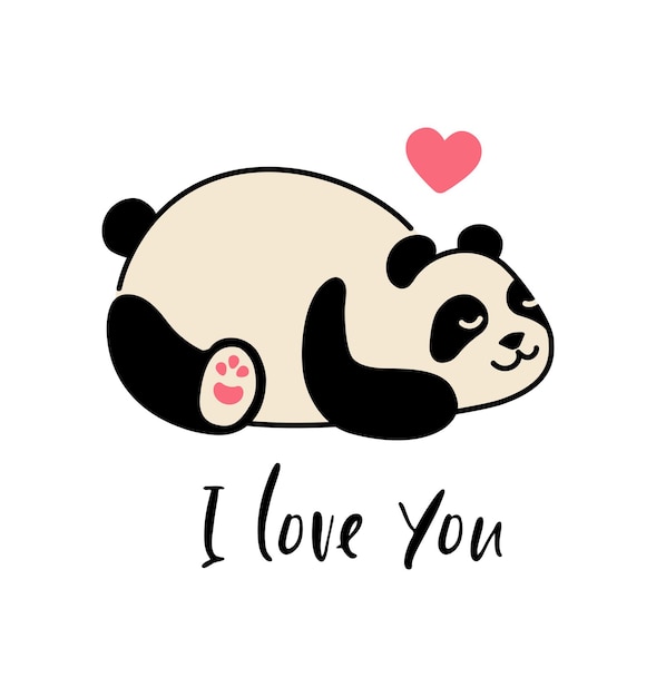 Vetor panda bonito ícone plano simples com a inscrição eu te amo