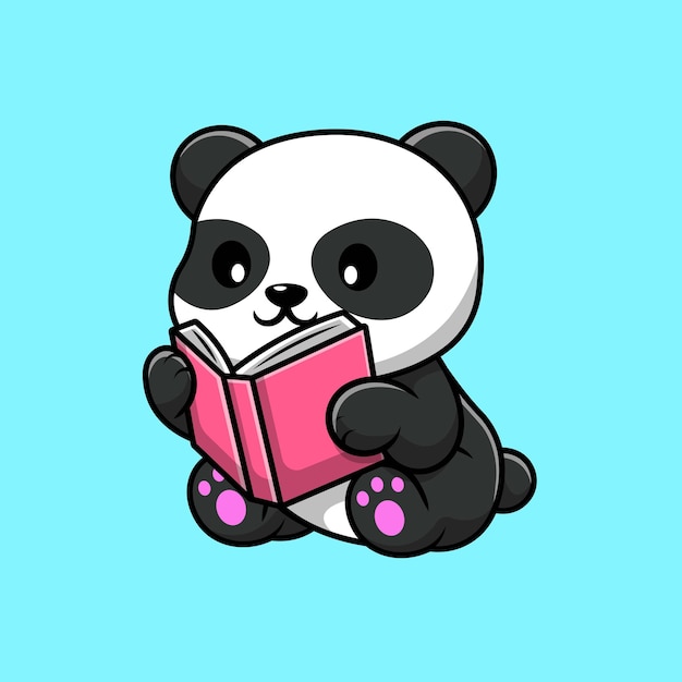 Panda bonito lendo livro cartoon ilustração em vetor ícone