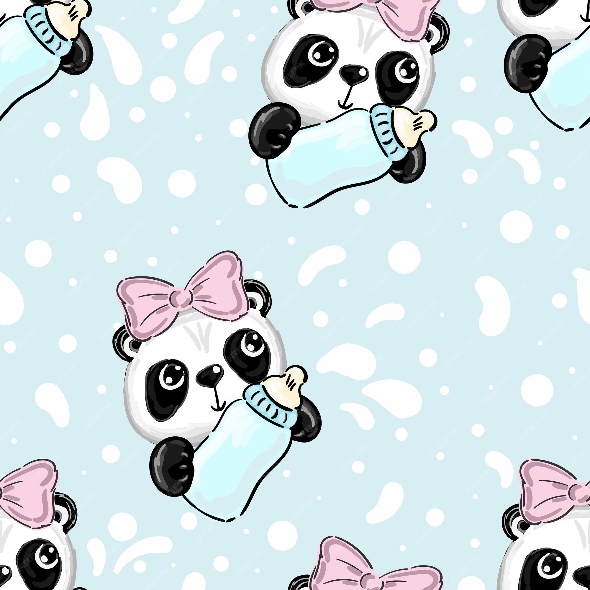 Padrão Sem Emenda Bonito Do Panda. Fundo Azul Do Vetor Com O Rosto Branco  Kawaii Do Panda. Para O Papel De Parede Das Crianças, Tecido Royalty Free  SVG, Cliparts, Vetores, e Ilustrações