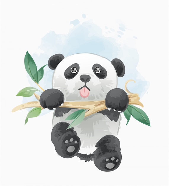 Vetor panda bonito pendurado na ilustração de galho de árvore