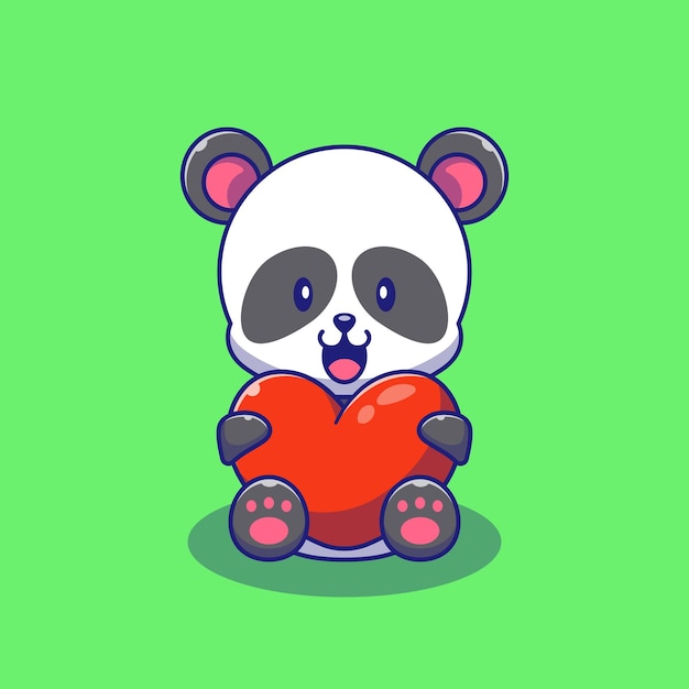 Vetor panda bonito segurando amor coração ilustração. conceito de ícone de animais de personagens de desenhos animados de mascote panda isolado.