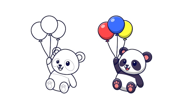 Panda bonito segurando balões de desenhos animados para colorir para crianças