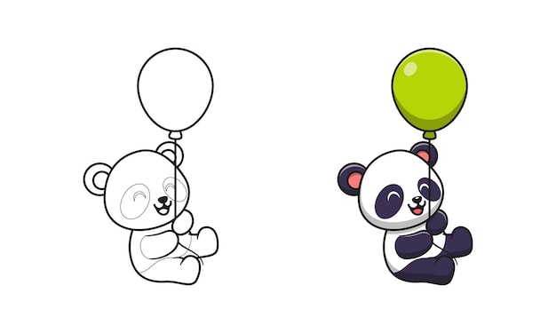 Panda bonito segurando desenhos de balões para colorir para crianças