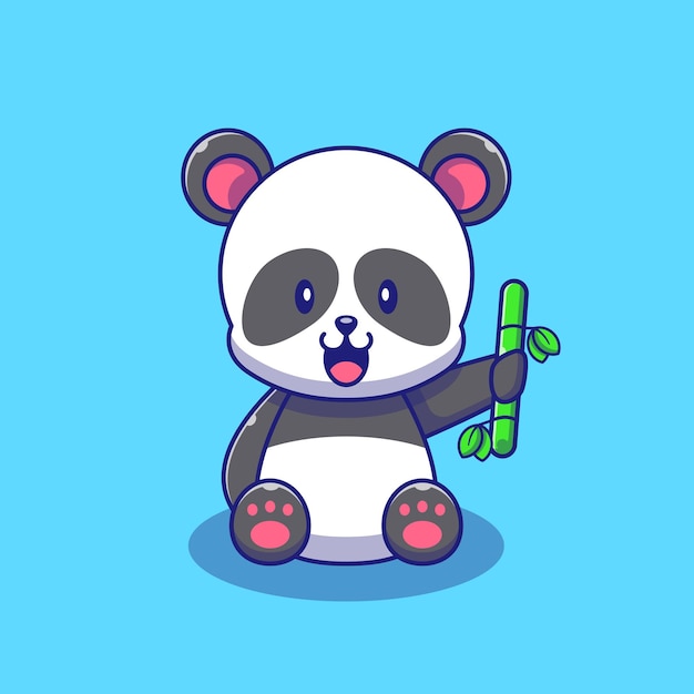 Panda bonito segurando ilustração de bambu. conceito de ícone de animais de personagens de desenhos animados de mascote panda isolado.