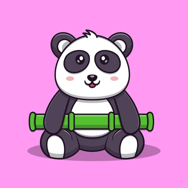 Panda bonito segurando desenho animado de ilustração de bambu, Gráficos -  Envato Elements