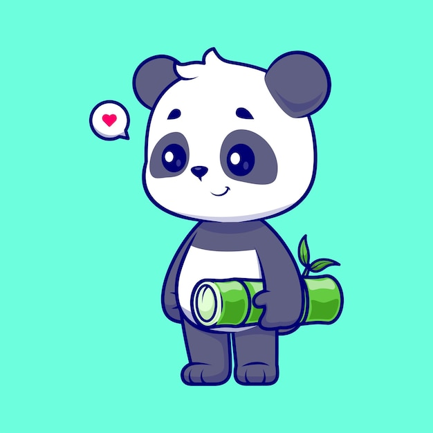 Panda bonito segurando ilustração em vetor ícone dos desenhos animados de bambu. Conceito de ícone de natureza animal isolado plano
