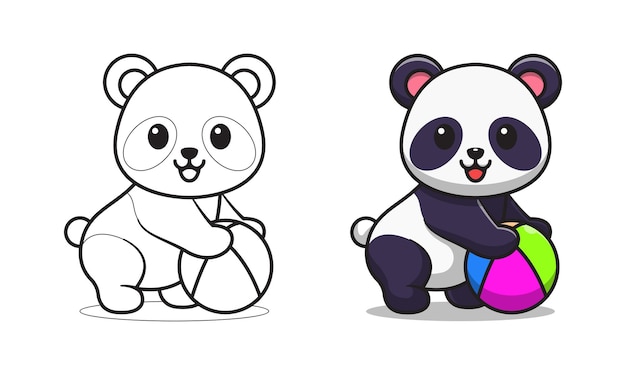 Panda bonito segurando um desenho de bola de praia para colorir