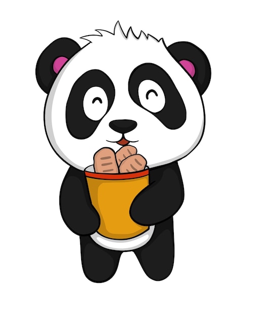 panda bonito segurando um saco de pão
