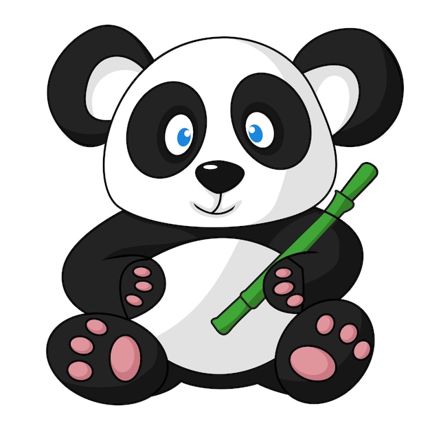 Panda bonito segurando uma ilustração vetorial de personagem de desenho animado de bambu