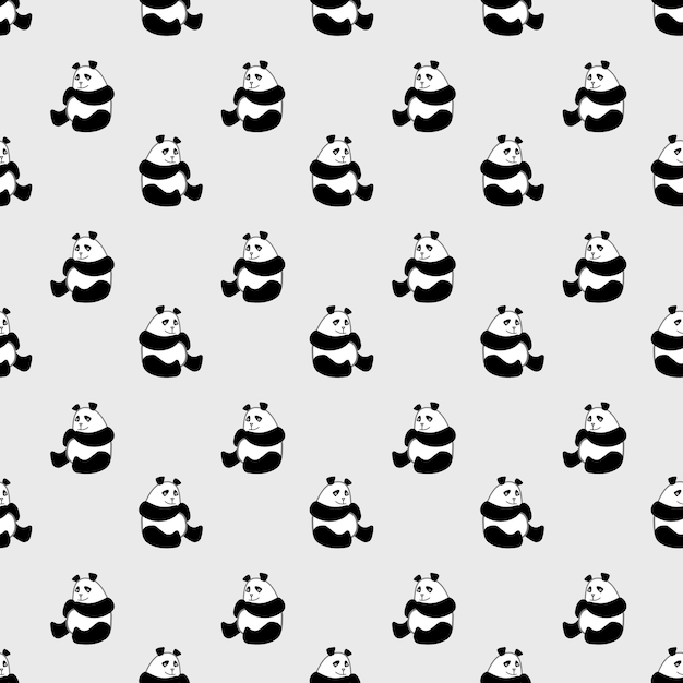 Panda bonito sentado padrão padrão de vetor para design de tecido