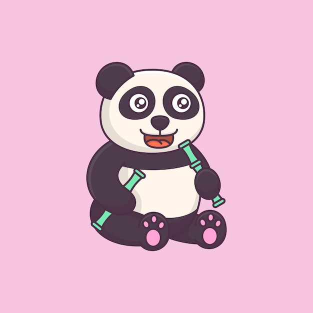 Panda bonito segurando desenho animado de ilustração de bambu, Gráficos -  Envato Elements