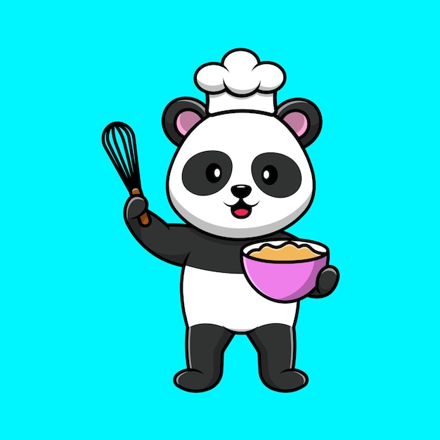 Panda Chef cozinhar desenhos animados ícones ilustração vetorial