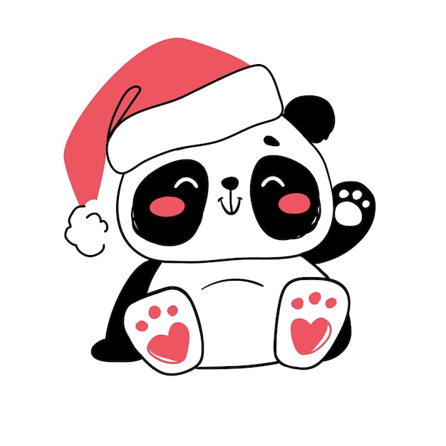 Panda com chapéu de natal acenando olá