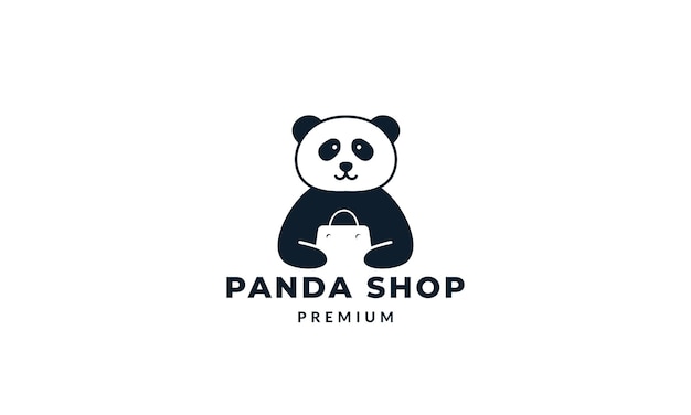 Panda com ilustração vetorial de ícone de logotipo fofo de sacola de compras