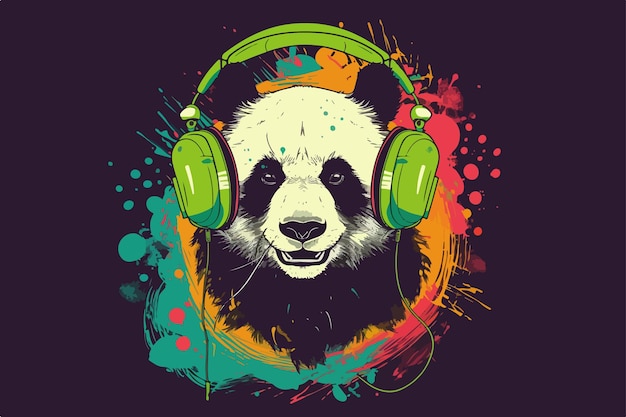 Panda com vetor vintage de fones de ouvido