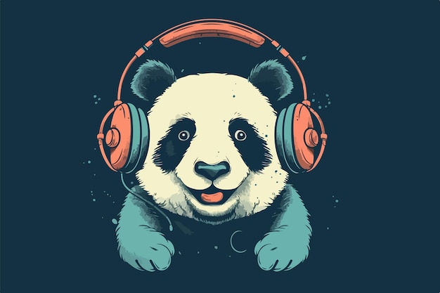 Panda com vetor vintage de fones de ouvido