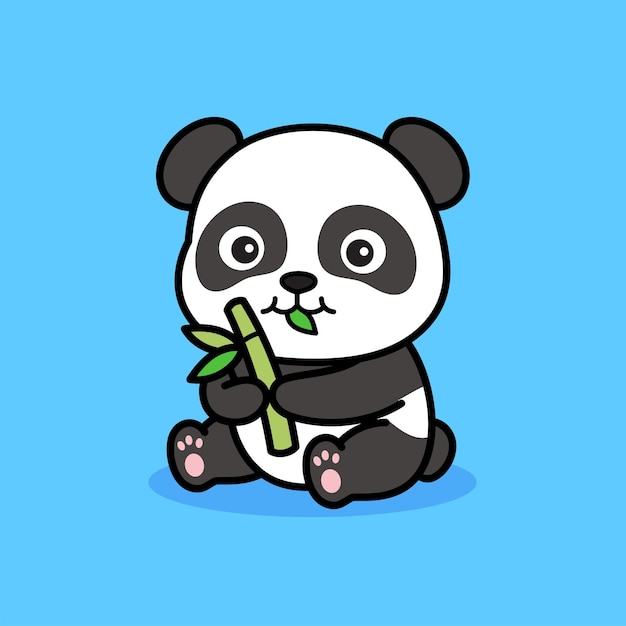 Panda comendo ilustração de desenho animado de bambu