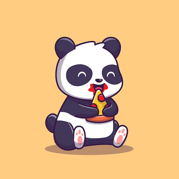 Panda comer pizza fatia Cartoon ilustração