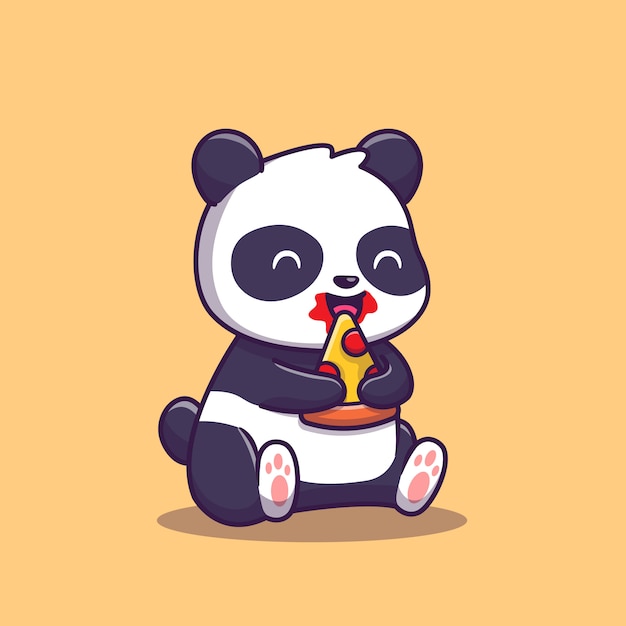 Panda comer pizza fatia cartoon ilustração