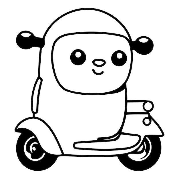 Vetor panda de desenho animado bonito em uma scooter ilustração vetorial