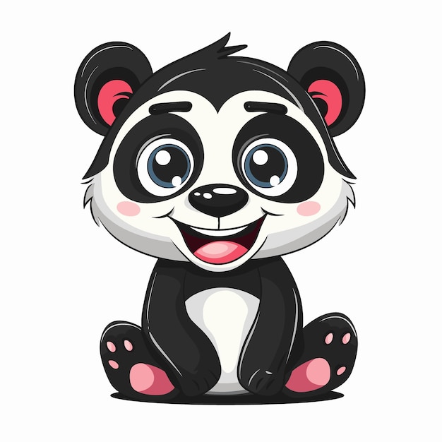 Vetor panda de desenho animado bonito sentado em fundo branco ilustração vetorial