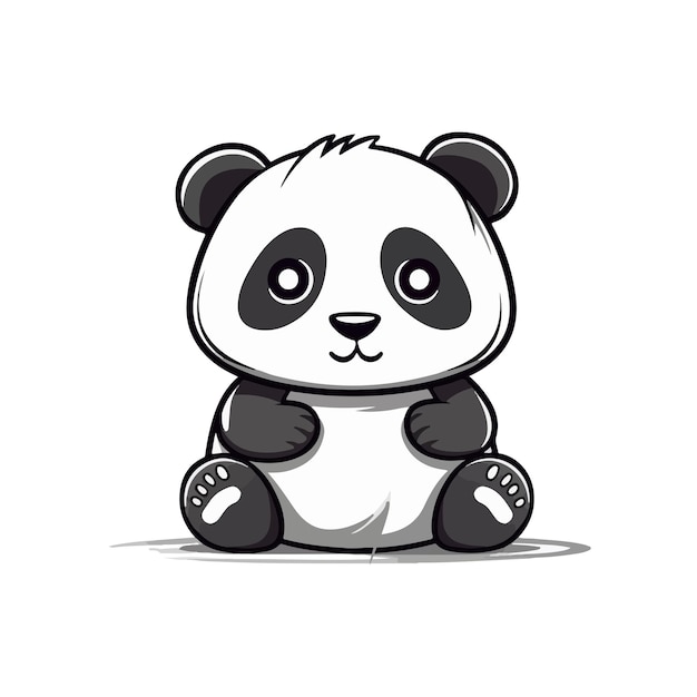 Panda de desenho animado em um desenho animado desenhado à mão de fundo branco