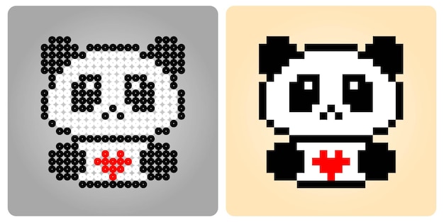 Panda de pixels de 8 bits segurando o amor pixel animal em ilustração vetorial para padrão de grânulos