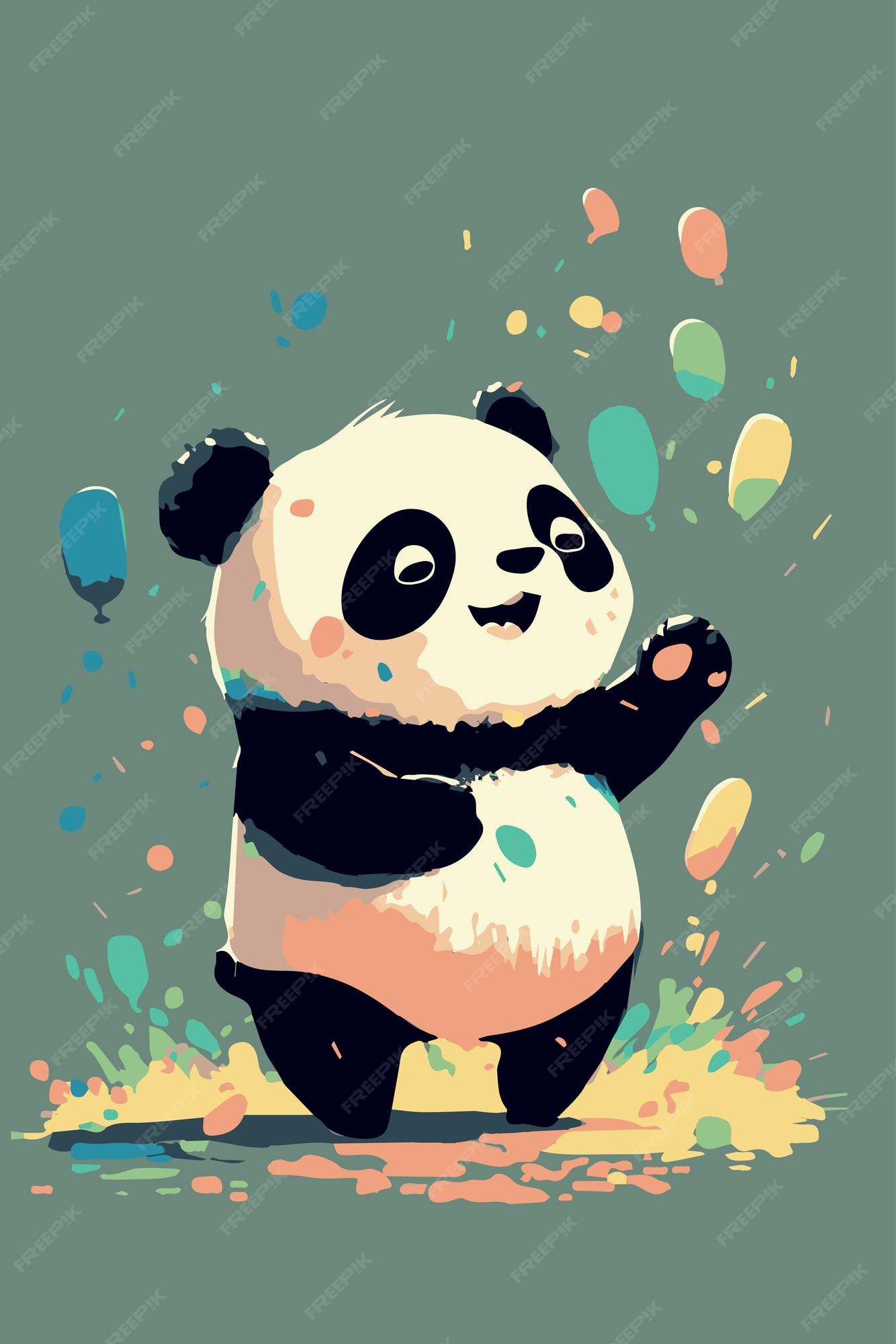 Desenho vetorial de personagem panda fofo, cartão de felicitações