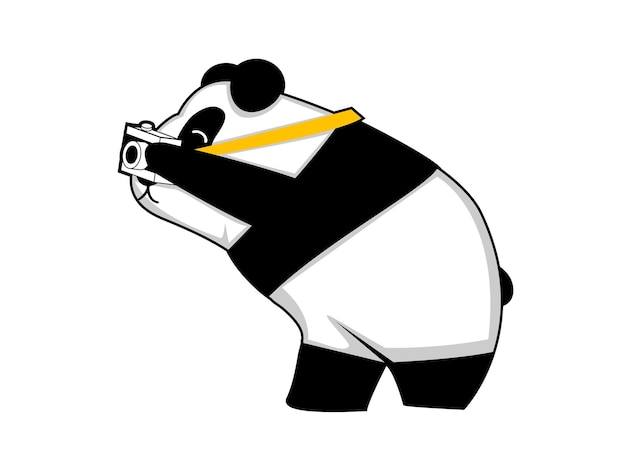 Panda e os adesivos de desenho de câmera em fundo branco