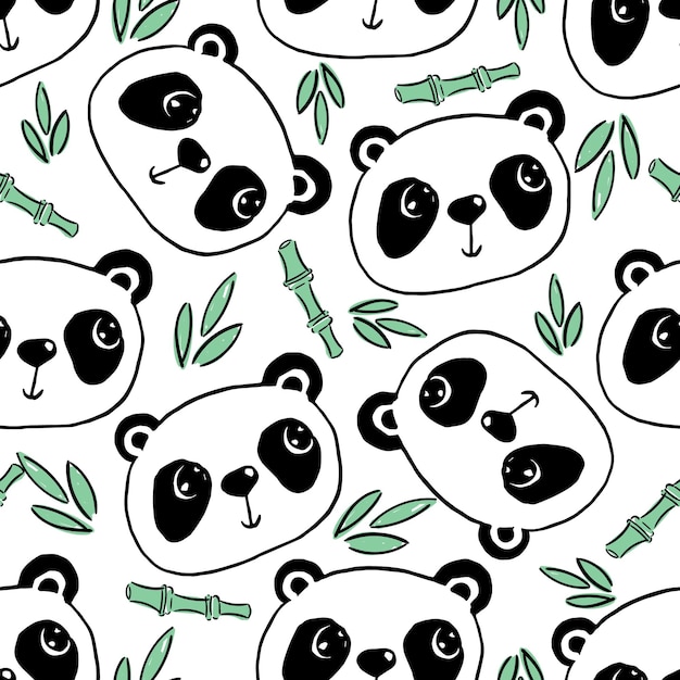 Panda e ramo de bambu sem costura padrão pandas bonitos animais floresta de bambu selvagem urso panda bebê quarto de criança papel de parede interior papel de parede ou ilustração vetorial de tecido de pandas