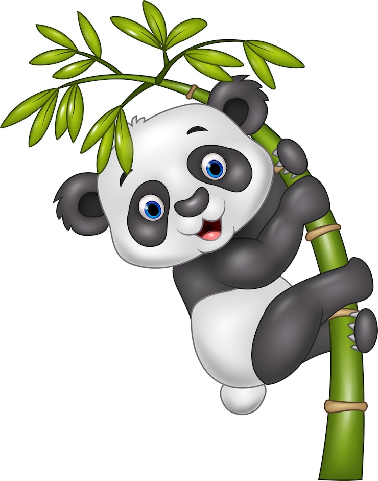 Vetor panda engraçado bebê fofo pendurado na árvore de bambu