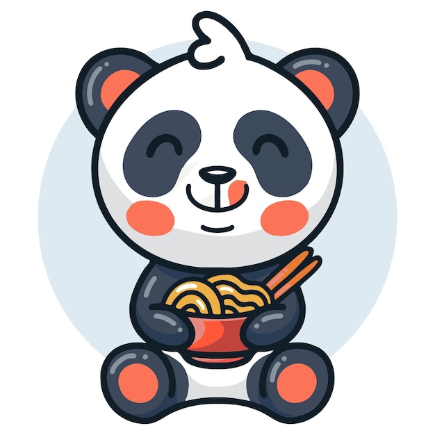 Panda fofa comendo macarrão ramen