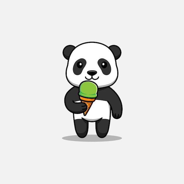 Panda fofa tomando sorvete