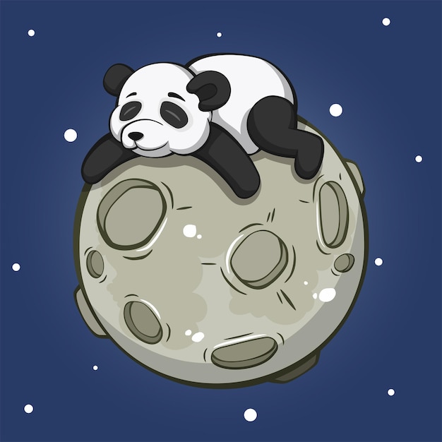 Panda fofo abraçando a lua