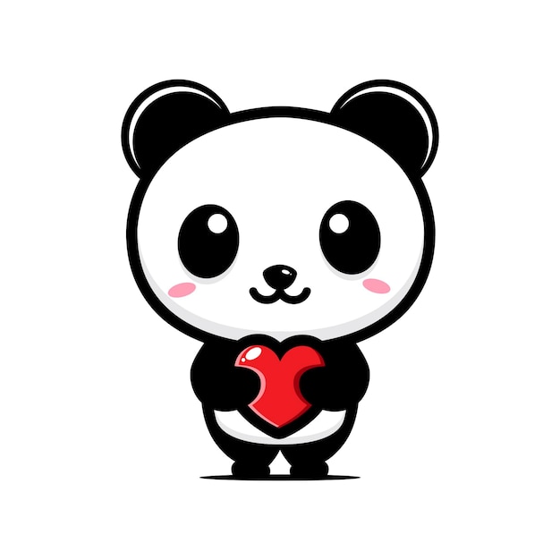 Panda fofo abraçando um coração de amor