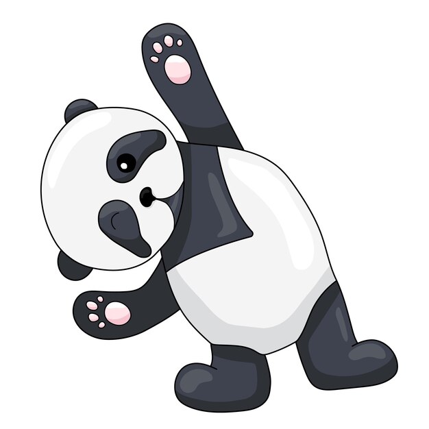 Vetor panda fofo brinca e pisca em um fundo branco ilustração vetorial animal bonito