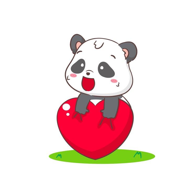 Vetor panda fofo com grande coração de amor design de conceito de animal kawaii adorável personagem de desenho animado plano