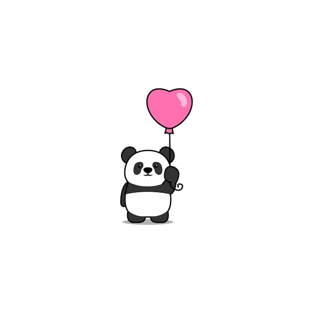 Desenho de urso panda fofo segurando balão de coração para animal