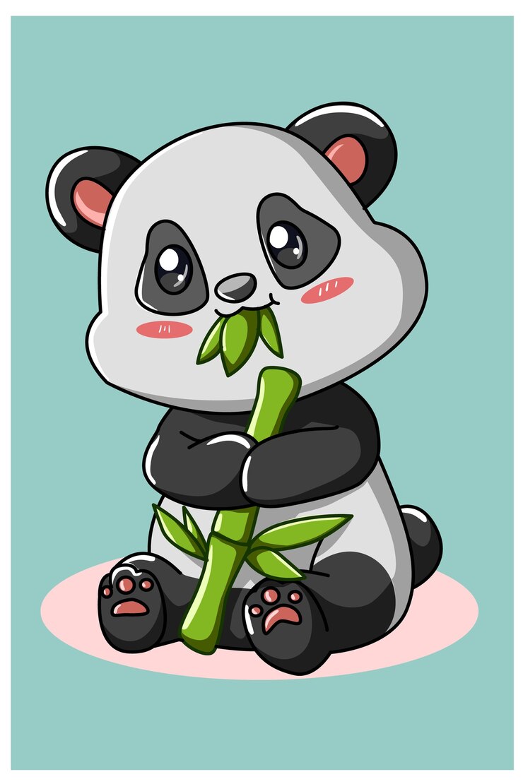 Vetor panda fofo comendo bambu isolado em turquesa