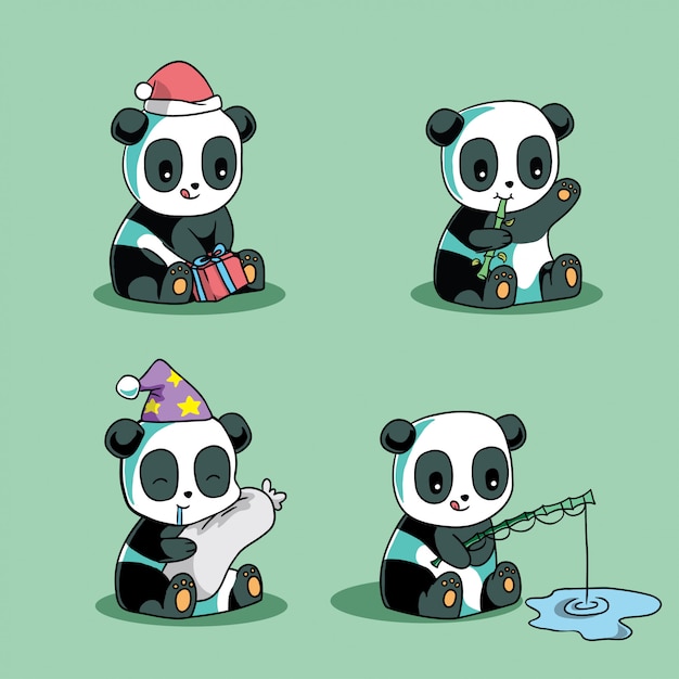 Panda garoto personagem bonito animal linha artística