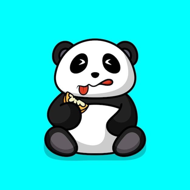 Panda gordo bonito comendo limão, estilo de design plano