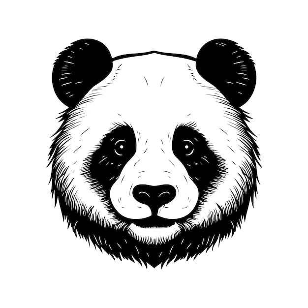 Vetor panda logotipo vintage conceito de arte de linha preto e branco ilustração desenhada à mão