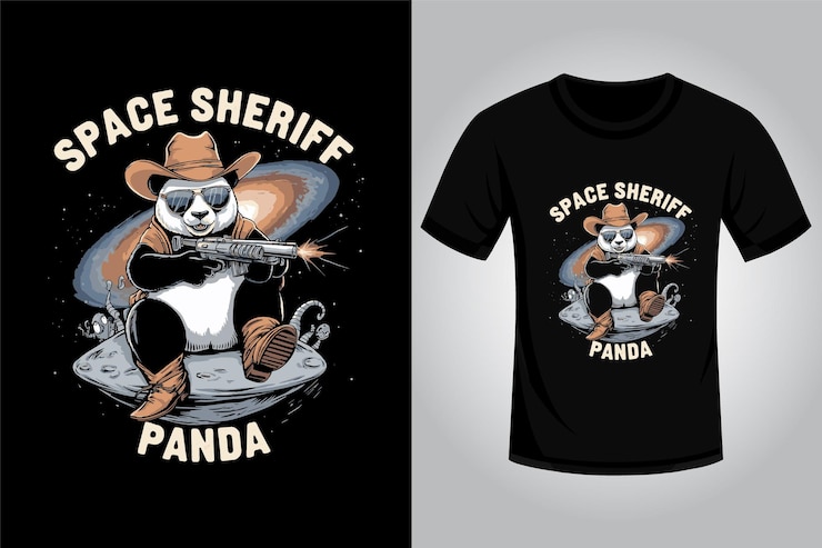 Vetor panda no espaço desenho de camiseta