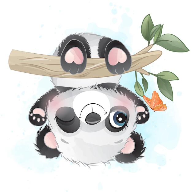 Vetores de Pequena Mão Do Panda Bonito Dos Desenhos Animados Desenhada Na  Ilustração Do Recémnascido Do Berçário Do Berçário Da Aquarela Feliz  Aniversário Planta De Bambu e mais imagens de Amor 