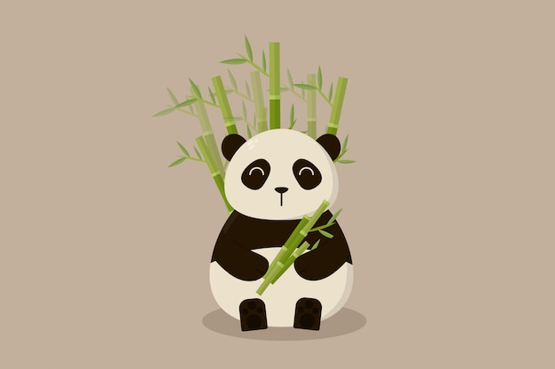 Panda segurando bambu em fundo de bambu