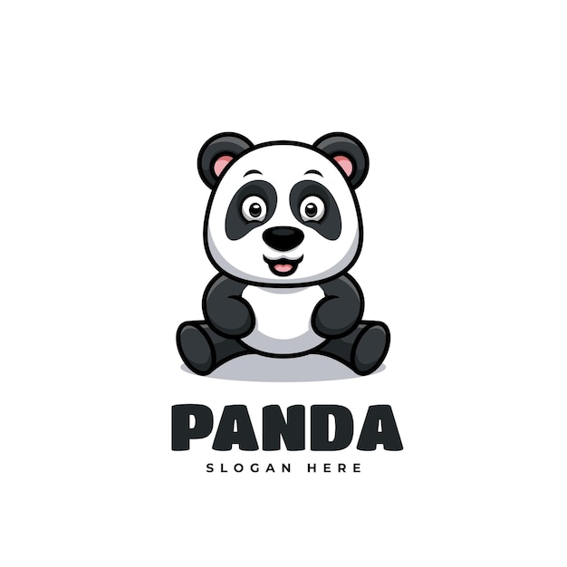 Panda sentado bonito desenho animado logotipo da mascote kawaii criativo