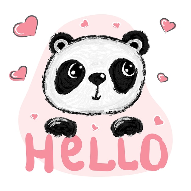 Panda vector print urso panda chinês com a palavra de letras olá cute vector ilustração animal para cartões web imprime camisetas