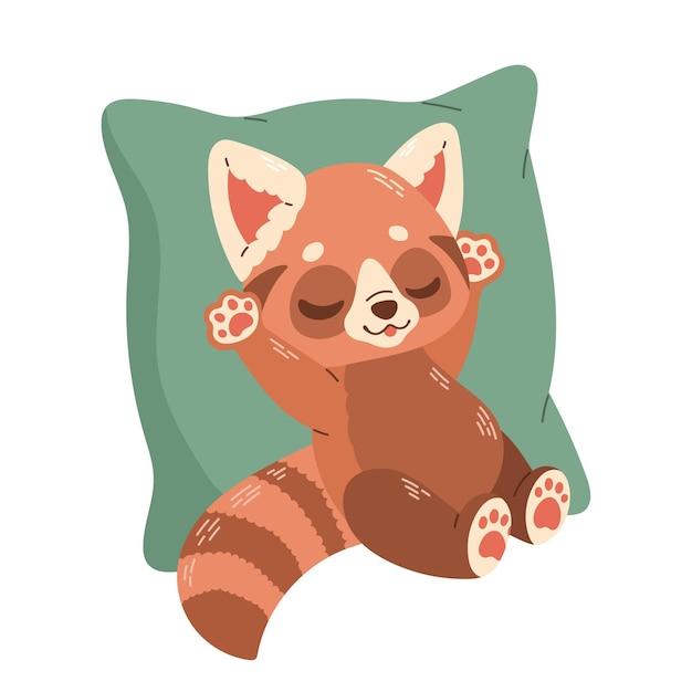 Panda vermelho bonitinho deitado no travesseiro ilustração vetorial de crianças