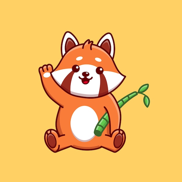 Panda vermelho bonito dos desenhos animados com bambu na ilustração vetorial vetor de animais isolados desenho plano