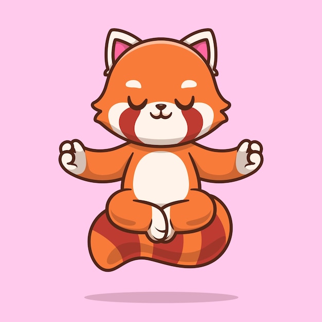 Panda vermelho bonito meditando yoga ilustração vetorial dos desenhos animados ícone conceito de natureza animal isolado